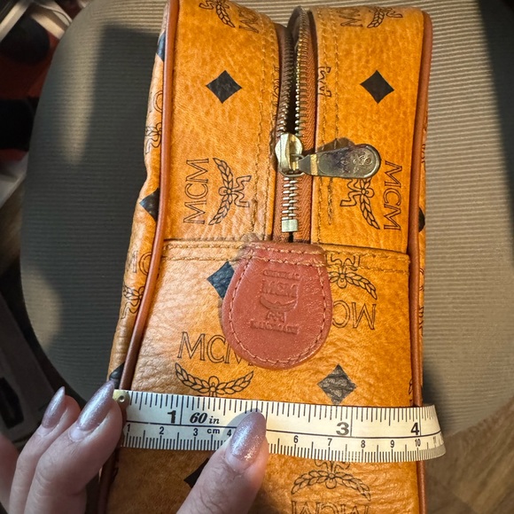 MCM Visetos Authentic Cosmetic Bag Monogram Logo Brown Clutch Bag Travel Pouch - Picture 9 of 10